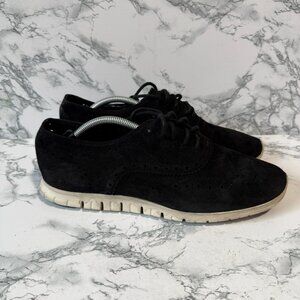 Cole Haan Women 9.5 ZeroGrand Wingtip Oxford Sneaker Shoe Black Suede Commute